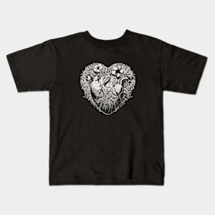 Foliage Heart Drawing Illustration on Dark Kids T-Shirt